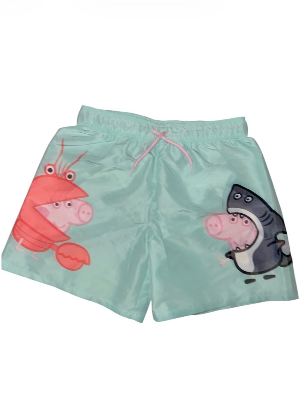 H&M PEPPA PIG Light Aqua Swim Shorts with Pink Drawstring and Sea Creature Print